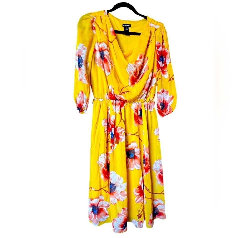 Kate & Lily Yellow Floral Midi Dress size 6P - Picture 1 of 7